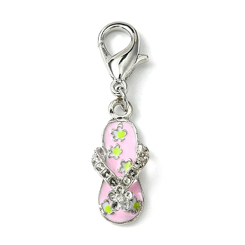 Alloy Enamel Slipper Pendant Decorations, with Alloy Lobster Claw Clasps, Pink, 41.5mm