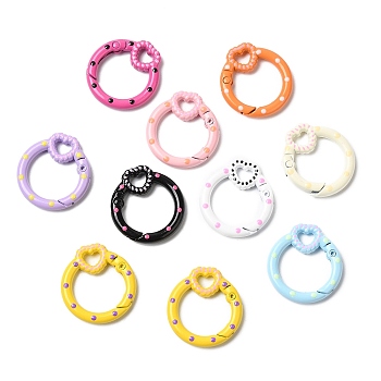 Spray Painted Alloy Spring Gate Ring, Ring with Heart, Mixed Color, 27x25x4.5mm, Inner Diameter: 17.5x17mm