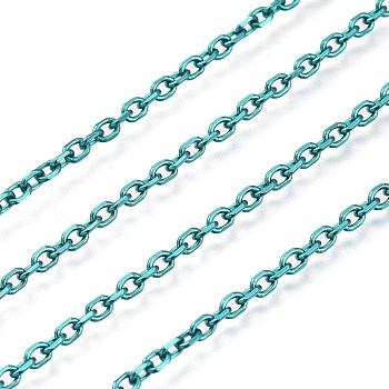 Electrophoresis 304 Stainless Steel Cable Chains, Unwelded, with Spool, Light Sea Green, 2.9x2.1x0.4mm, about 32.8 Feet(10m)/roll