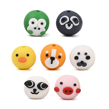 Handmade Polymer Clay Beads, Round with Animal Pattern, Mixed Color, 16.5~18x15.5~17mm, Hole: 3mm