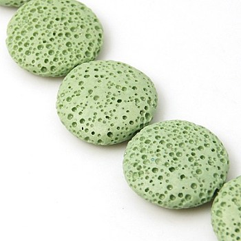 Natural Lava Rock Beads Strands, Dyed, Flat Round, Dark Sea Green, 21x6mm, Hole: 1mm
