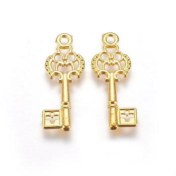 Alloy Pendants, Lead Free & Cadmium Free & Nickel Free, Key, Golden, 28mm long, 12mm wide, 2mm thick, hole: 1mm