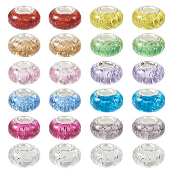 66Pcs 11 Colors Rondelle Resin European Beads, Large Hole Beads, with Glitter Powder and Platinum Tone Brass Double Cores, Mixed Color, 13.5x8mm, Hole: 5mm, 6pcs/color