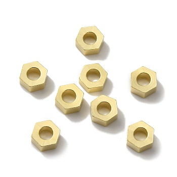 Brass Beads, Lead Free & Cadmium Free, Hexagon, Real 24K Gold Plated, 6x6.5x2.5mm, Hole: 3mm