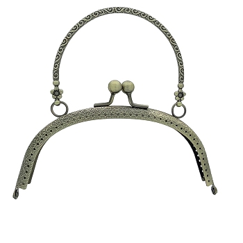 Flower Iron Kiss Lock Purse Frame Handle, with Handle, for Coin Purse Making, Antique Bronze, 165mm