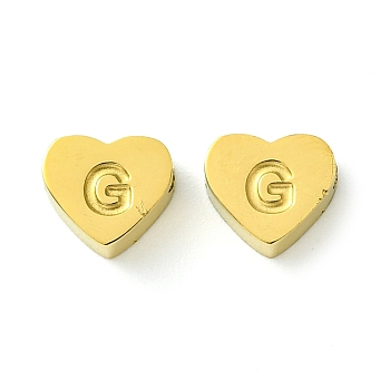 Ion Plating(IP) 316 Surgical Stainless Steel Beads, Love Heart with Letter Bead, Real 18K Gold Plated, Letter G, 5.5x6.5x2.5mm, Hole: 1.4mm