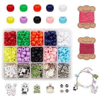 DIY Children's Day Gift Bracelets Making Kits, include Resin Large Hole Beads, Alloy Spacer Beads, Alloy Enamel Pendant, Elastic Cord, Nylon Thread, Mixed Color, 8x5~6mm, Hole: 4mm, 10 colors, 35pcs/color, 350pcs/box