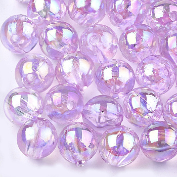 Transparent Plastic Beads, AB Color Plated, Round, Plum, 8mm, Hole: 1.8mm, 2000pcs/500g