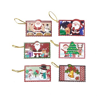 Paper Congratulation Card, Hanging Wishing Cards for Christmas Tree, with Rope, Rectangle, Mixed Color, 46x69x1mm, 12pcs/set