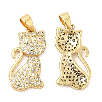 Brass Micro Pave Cubic Zirconia Pendants, Cat Shape, Real 18K Gold Plated, 20.5x12x3mm, Hole: 4.5x2.5mm