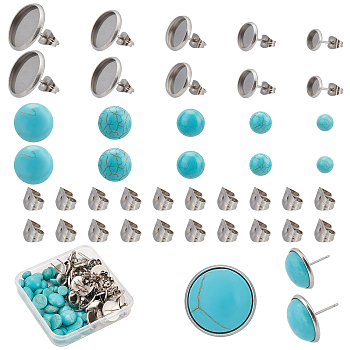 Elite DIY Stone Earring Making Kits, Including 304 Stainless Steel Stud Earring Settings & Ear Nuts, Synthetic Turquoise Cabochons, Stainless Steel Color, 160pcs/box