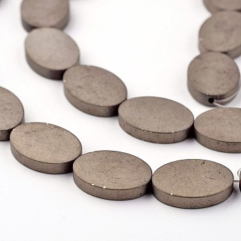 Electroplate Non-magnetic Synthetic Hematite Beads Strands, Frosted, Oval, Antique Bronze Plated, 14x10x3mm, Hole: 1mm, about 29pcs/strand, 15.7 inch