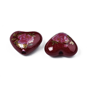 Flower Printed Opaque Acrylic Heart Beads(SACR-S305-28-L04)-3
