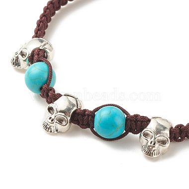3Pcs Natural Tiger Eye & Lava Rock & Synthetic Turquoise Braided Bead Bracelets Set with Alloy Skull(BJEW-JB08114-02)-5