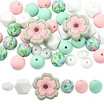 Silicone Beads, Mixed Shapes, Focal Beads, Mixed Color, 12~28x12~28x6~28mm, Hole: 2~3mm, 53pcs/set(SIL-YW0003-71)