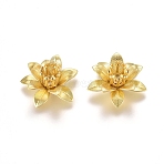 3D Brass Bead Caps, Flower, Multi-Petal, Raw(Unplated), Tray: 5mm, 16x6.5mm, Hole: 0.8mm(KK-G368-04C)