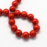 Natural Dyed Mashan Jade Gemstone Bead Strands, Round, Red, 4mm, Hole: 0.5mm, about 95pcs/strand, 15.7 inch(G-R272-4mm-01)