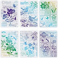 PET Plastic Drawing Painting Stencils Templates Sets, Floral Pattern, 29.7x21cm, 6 sheets/set(DIY-WH0172-425)