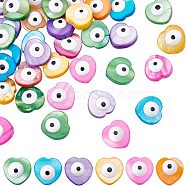 Nbeads 40Pcs Natural Freshwater Shell Beads, with Enamel, Double-Faced, Heart with Evil Eye, Dyed, Mixed Color, 13x13~14x4~6mm, Hole: 0.8mm(SHEL-NB0001-34)