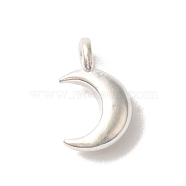 925 Sterling Silver Charms, Silver Color Plated, Moon, 10.5x6.5x2.5mm, Hole: 4mm(FIND-U013-06S-01)