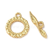 Rack Plating Brass Toggle Clasps, Long-Lasting Plated, Lead Free & Cadmium Free, Leaf & Flower, Real 18K Gold Plated, Flower: 20x17x2mm, Hole: 2.2mm, Leaf: 6x24x3mm, Hole: 2.2mm(KK-K346-21G)