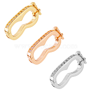 3Pcs 3 Colors 925 Sterling Sliver Peanut Twister Clasps, with Crystal Rhinestone, for Purse Making, Mixed Color, 16.5x7x2mm, 1pc/color(STER-DC0001-25)