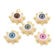Brass Acrylic Pendants, Real 18K Gold Plated, Evil Eye, Mixed Color, 17x20x7mm, Hole: 3.4mm(ZIRC-J024-01G)