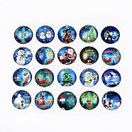 Glass Cabochons, Half Round with Christmas Themed Pattern, Blue, 25x7.5mm, 20pcs/set(GGLA-S036-18A)