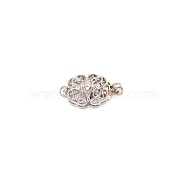 Brass Rhinestone Box Clasps, Flower, Platinum, 20x11.5x6mm, Hole: 2mm(KK-WH0045-05P)