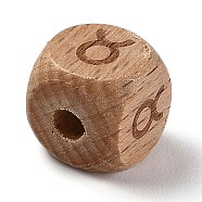 Natural Wood Constellation Beads, Cube, Taurus, 12x12x12mm, Hole: 4mm(WOOD-M002-02)