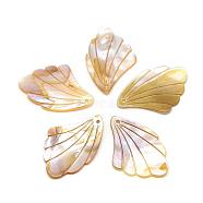 Freshwater Shell Pendants, Feather, Light Goldenrod Yellow, 31~37x22~25x2~2.5mm, Hole: 1~2mm(BSHE-S618)
