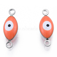 304 Stainless Steel Enamel Connector Charms, Stainless Steel Color, Horse Eye, Light Salmon, 14.5x5x3mm, Hole: 1.2mm(STAS-N092-179F)