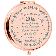 1Pc Stainless Steel Customization Mirror, Flat Round, with 1Pc Rectangle Velvet Pouch, Birthday Themed Pattern, Rose Gold, Mirror: 7x6.5cm(DIY-CN0002-16F)