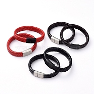 Unisex Leather Cord Weave Bracelets, with 304 Stainless Steel Magnetic Clasps, Mixed Color, 8-1/4 inch(21cm), 12x6mm(BJEW-JB04893)