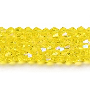 Transparent Electroplate Glass Beads Strands, AB Color Plated, Faceted, Bicone, Yellow, 3.5~3.8x3mm, Hole: 0.8mm, about 113~115pcs/strand, 14.17~14.37 inch(36~36.5cm)(EGLA-A039-T3mm-L21)