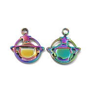 Ion Plating(IP) 304 Stainless Steel Pendants, Planet with Star Charm, Rainbow Color, 16x15x2mm, Hole: 1.8mm(STAS-B032-31MC)