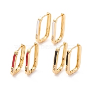 Real 18K Gold Plated Cubic Zirconia Hoop Earrings, Rectangle Enamel Hoop Earrings for Girl Women, Mixed Color, 25x13x3mm, Pin: 1mm(EJEW-I260-25G-03-NR)