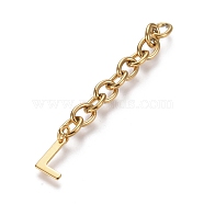 304 Stainless Steel Chain Extender, with Cable Chain and Letter Charms, Golden, Letter.L, 67.5mm, Link: 8x6x1.3mm, Letter L: 11x8.5x0.7mm(X-STAS-K206-09G-L)