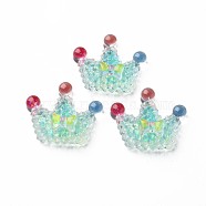 Transparent Epoxy Resin Cabochons, with Glitter Powder, Crown, Turquoise, 19x22.5x7mm(CRES-S365-33B)