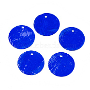 Spray Painted Capiz Shell Pendants, Flat Round, Blue, 20x0.5mm, Hole: 1.4mm(SSHEL-T007-02A)