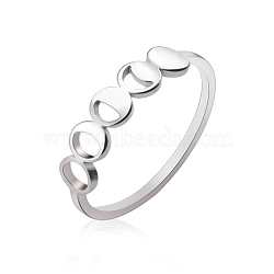 Non-Tarnish Stainless Steel Finger Ring, Hollow Moon Phase, Stainless Steel Color, US Size 7(17.3mm)(PW-WG27535-01)