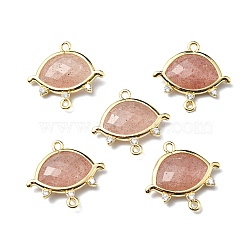 Natural Strawberry Quartz Links, with Light Gold Plated Edge Brass Loops and Crystal Rhinestone, Faceted, Eye, 21x20x5mm, Hole: 1.2mm and 1.6mm(CE-L022-B10)