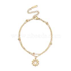 304 Stainless Steel Cable & Satellite Chains Double Layer Multi-strand Bracelet, with Manipura Charms, Golden, 6-3/4 inch(17.1cm)(BJEW-E092-01G)