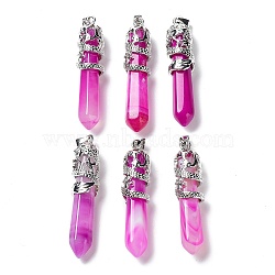 Natural Striped Agate/Banded Agate Big Pointed Pendants, with Alloy Findings, Faceted, Bullet, Platinum, 59~63x11~12mm, Hole: 4x7mm(G-G738-A-25)