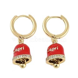 Bell Brass & Enamel Hoop Earrings for Women, Lead Free & Cadmium Free, Real 18K Gold Plated, Red, 30mm(EJEW-U015-25G-G)