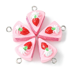 Opaque Resin Imitation Food Pendants, Cake Charm, with Platinum Plated Iron Loops, Pink, 19.5x13.5x13mm, Hole: 2mm(CRES-YW0001-10A)
