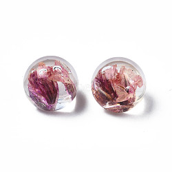 Translucent Acrylic Cabochons, with Dried Flower, Round, Pale Violet Red, 10x9mm(TACR-N006-13B)