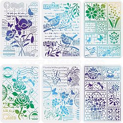 PET Plastic Drawing Painting Stencils Templates Sets, Floral Pattern, 29.7x21cm, 6 sheets/set(DIY-WH0172-425)