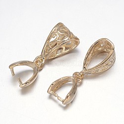 Filigree Rack Plating Brass Pendant Pinch Bails, Golden, 13x8x5mm, Hole: 5x9mm and 7x4mm, Pin: 1mm(KK-E738-19G)