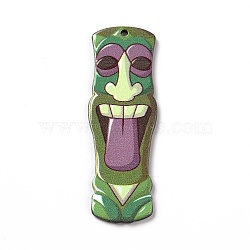 Printed Opaque Acrylic Big Pendants, Tiki Mask Charms, Olive Drab, 54.5x18.5x2mm, Hole: 1.8mm(SACR-G029-03F)